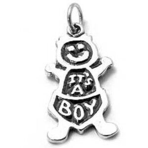 "IT'S A BOY" IN DIAPER CHARM. STERLING SILVER